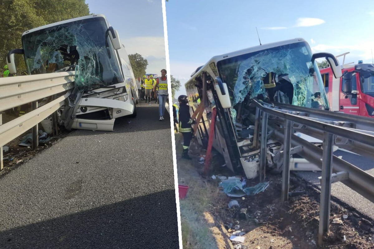 Horror-Crash im Urlaub: Touristenbus von Leitplanke durchbohrt - Eine Person tot, viele weitere verletzt