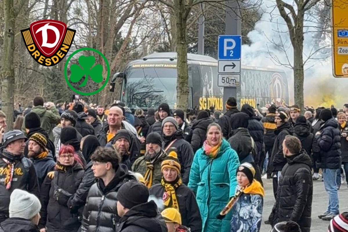 Dynamo-gegen-F-rth-live-Fanmarsch-und-Mannschaft-am-Stadion-angekommen