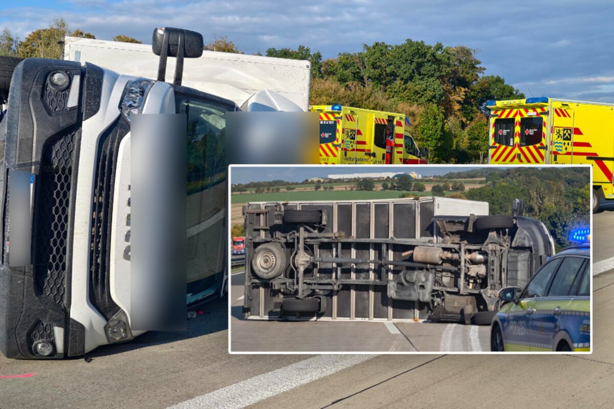 Unfall-auf-A4-in-Sachsen-Umgekippter-Transporter-legt-Autobahn-lahm