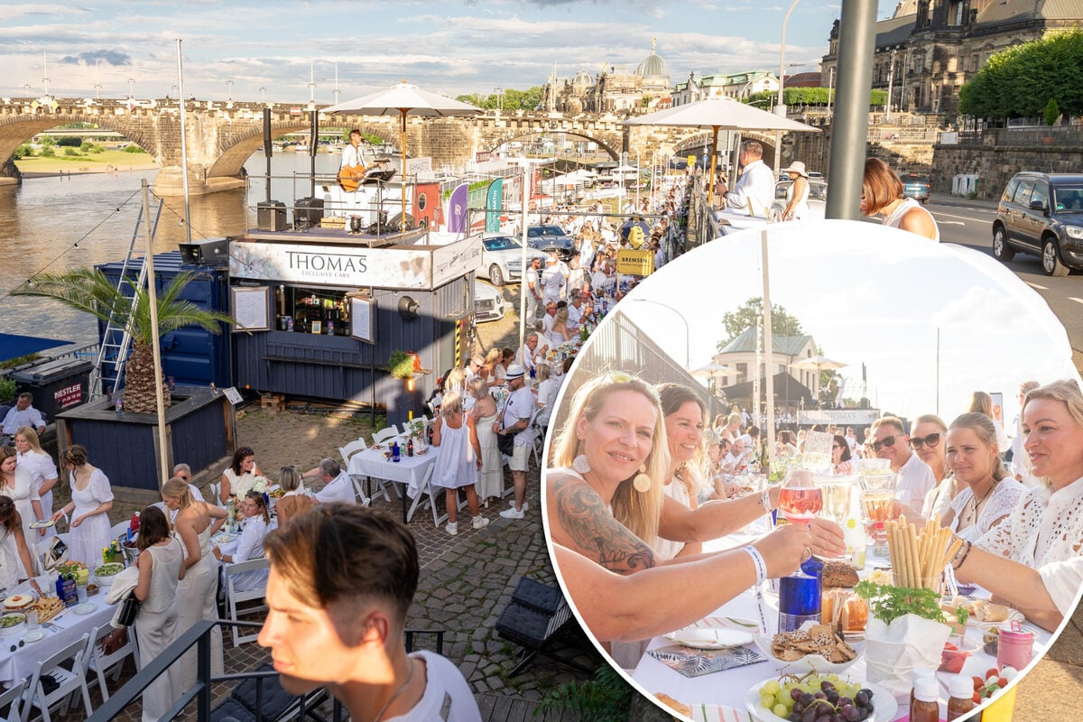 Dinner, ganz in Weiß: 400 Gäste genießen Abendessen an der Elbe