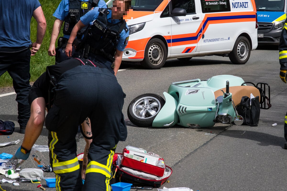 Violent crash on a country road near Darmstadt: rescue helicopters in action