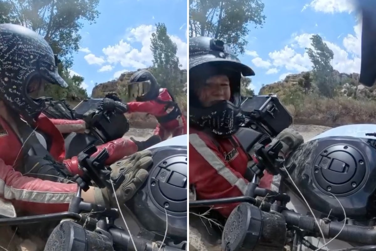 "Affe auf Bike" filmt Freundin und sich auf Motorrad, dann kommt es zum Crash!