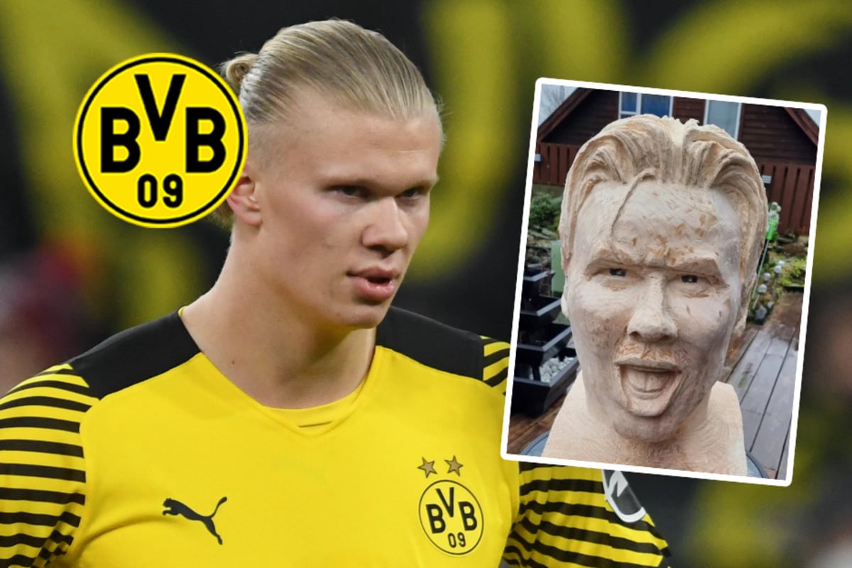 Flop like Ronaldo or great art?  BVB clipper Haaland is honored with a bizarre wooden statue!