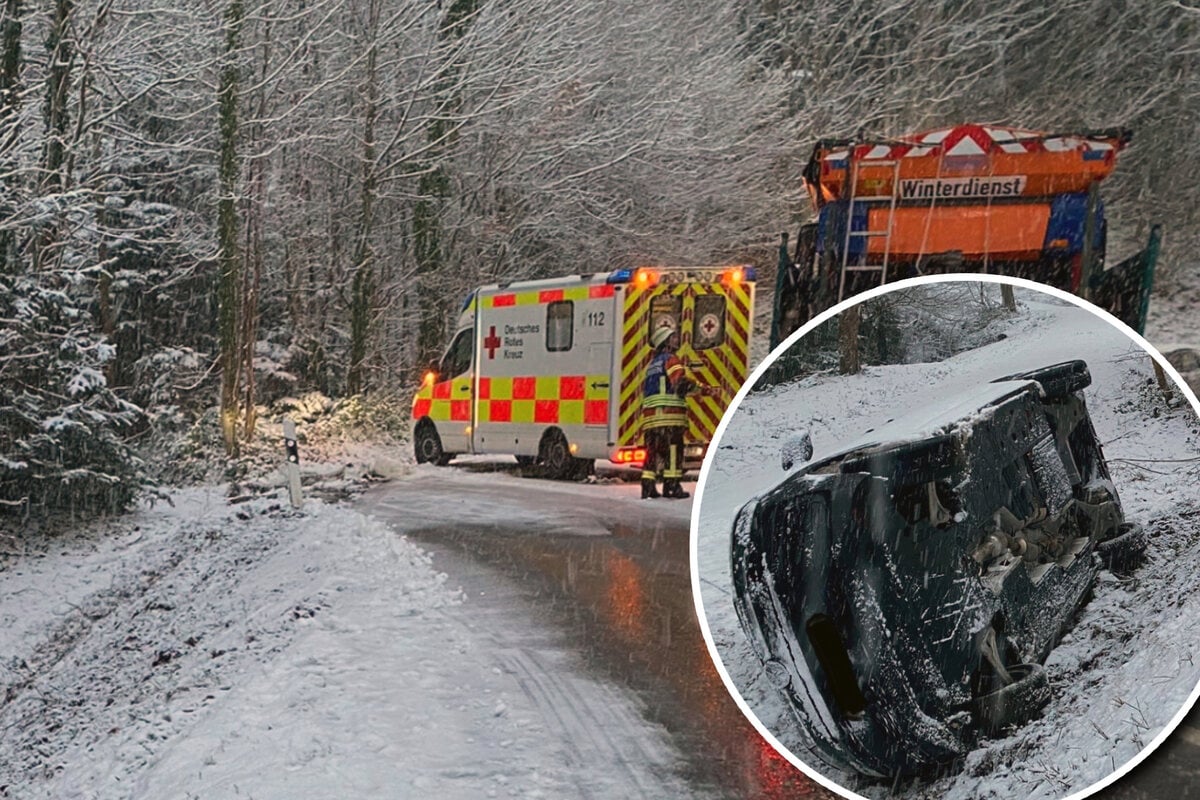 Wegen-glatter-Fahrbahn-Auto-mit-sieben-Insassen-kommt-von-Stra-e-ab-und-berschl-gt-sich