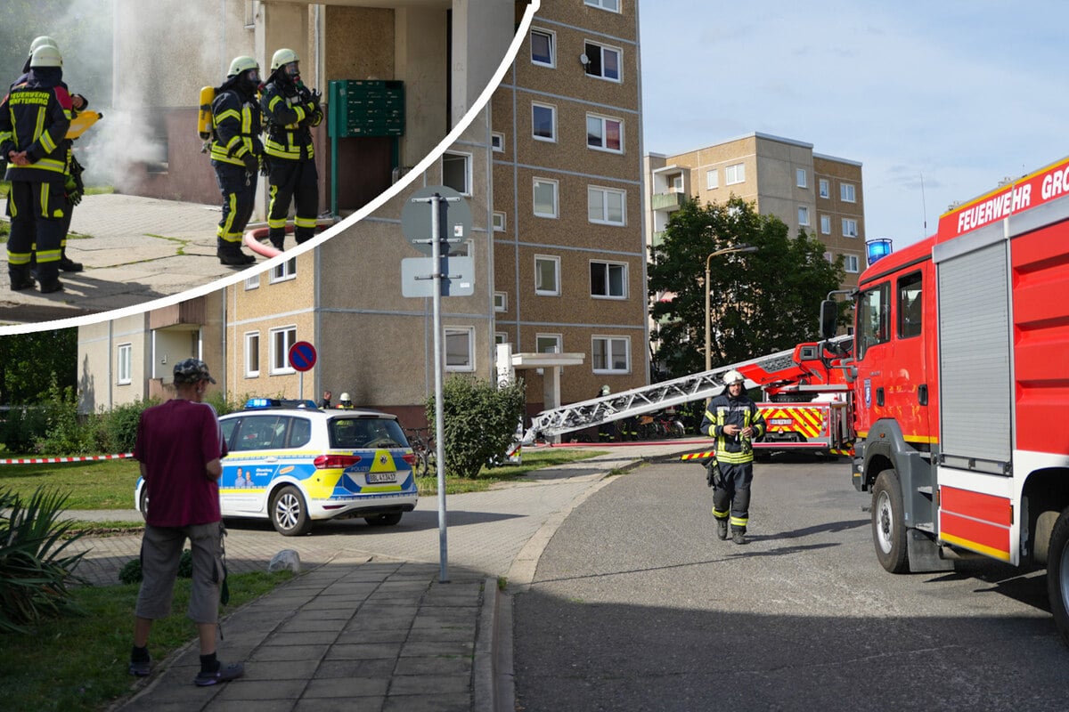 Feuerwehr muss per Drehleiter retten: Dichter Rauch aus mehreren Hauseingängen