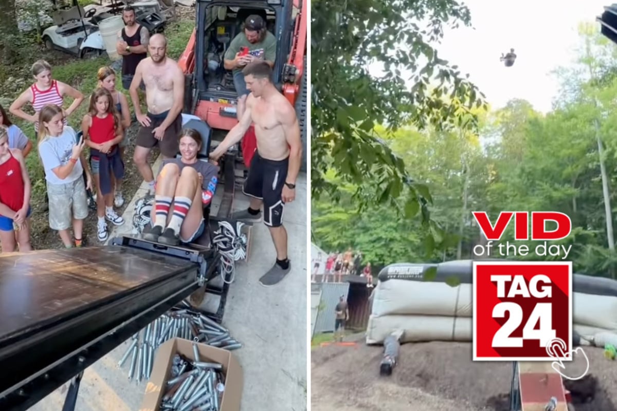 Viral Video of the Day for July 5, 2026: Fourth of July stunt sends girl flying sky-high in jaw-dropping backyard launch!