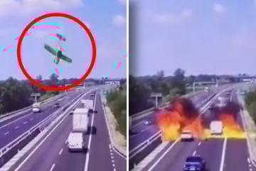 Riesiger Feuerball: Flugzeug stürzt auf Autobahn!