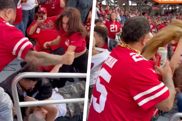 Heftige Fan-Prügelei in der NFL: Frau zieht an Haaren, plötzlich sind sie weg!
