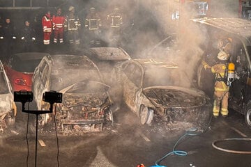 Hier verbrennen mehrere Wagen direkt vor dem Autohaus!