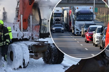 Chemnitz: Bagger in Flammen! Großer Stau auf Chemnitzer Südring