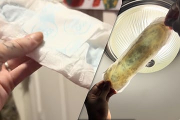 Frau hält Damenbinde gegen das Licht: Was dabei zum Vorschein kommt, verschlägt ihr die Sprache