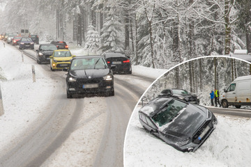 Wintereinbruch sorgt für Verkehrsprobleme im Erzgebirge: Audi landet im Graben