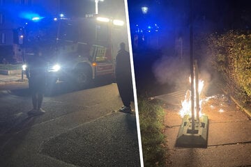 Chemnitz: Feuerwehreinsätze in Chemnitz: Baustellen-Absperrung und Baum in Flammen