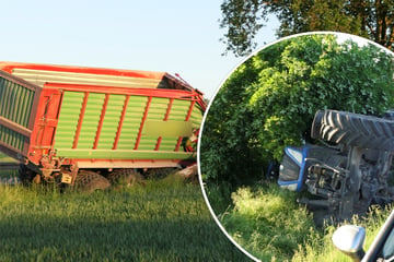 Vollsperrung im Landkreis Leipzig: Traktor kippt in Straßengraben und fällt Baum