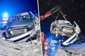 Unfall A17: Van überschlägt sich auf A17 mehrfach: Sieben Insassen im Krankenhaus