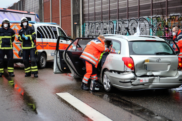 Rescue helicopter in action: accident with seriously injured people on the A3