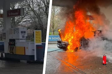 Feuer-Schock an Tankstelle: BMW steht plötzlich lichterloh in Flammen