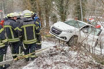 Seniorin verliert beim Ausparken die Kontrolle: Peugeot steckt auf Treppe fest