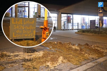 Dresden: Stinkender Protest: Misthaufen vor Lidl-Filiale in Dresden gekippt