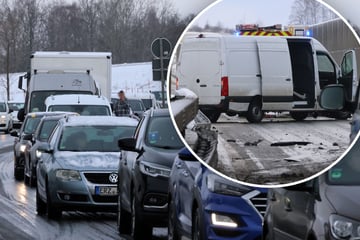 Vollsperrung nach Winter-Crash auf Bundesstraße in Chemnitz