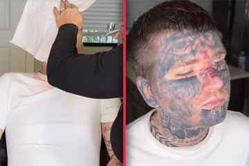 Man fully covers up extreme face tattoos in radical wedding makeover