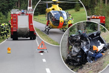 Schwerer Baum-Crash im Erzgebirge: Fahrer mit Hubschrauber in Klinik geflogen