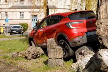 Renault-Fahrerin kracht in versteinerten Wald in Chemnitz
