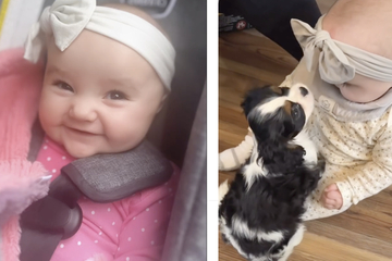 Baby and puppy's adorable bond has the internet swooning!