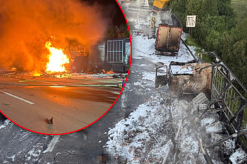 Unfall A2: Schwerer Crash am Kreuz Magdeburg: Drei Lkw brennen auf der A2!