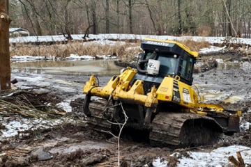 Chemnitz: Schweres Gerät im Einsatz: Dieser Teich in Chemnitz wird entschlammt