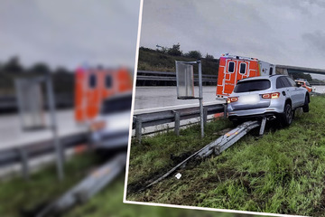 Unfall A71: Nach Kollision auf A71: Mercedes landet auf Leitplanke