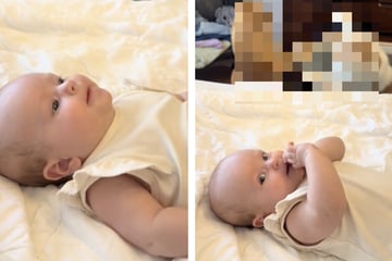 Mutter filmt Baby im Bett, doch alle starren nur auf das, was im Hintergrund passiert