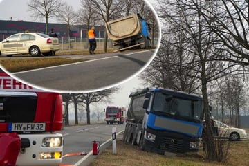 Defektes Taxi rammt Lastwagen auf der B96