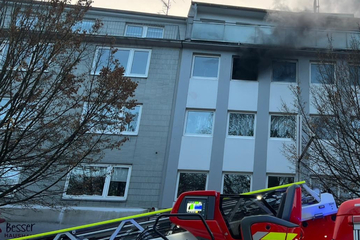 Feuer über Bäckerei ausgebrochen: Giftiger Rauch quillt aus Fenster im 3. Stock