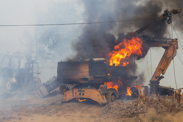 Megabrand an Steilhang: Bagger wird bei Forstarbeiten von Flammen aufgefressen