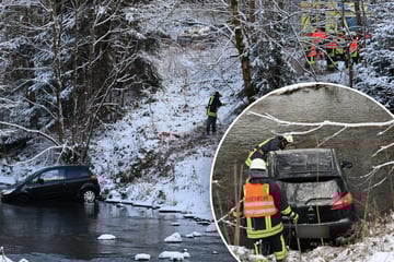 Erzgebirge: Mitsubishi stürzt Abhang hinab und landet im Fluss