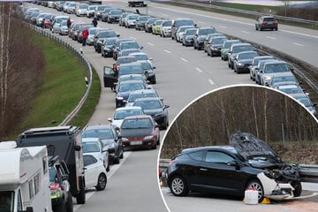 Unfall A72: Renault kracht in Leitplanke: Langer Stau auf A72