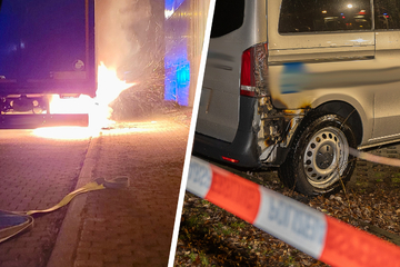 Brandstiftung im Vogtland: Lastwagen, Transporter und Mülltonnen brennen