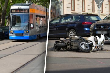 Tram-Strecke gesperrt: Motorroller liegt nach Unfall auf Gleisen