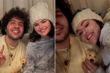 Selena Gomez cuddles up with fiancé Benny Blanco at cozy holiday bash