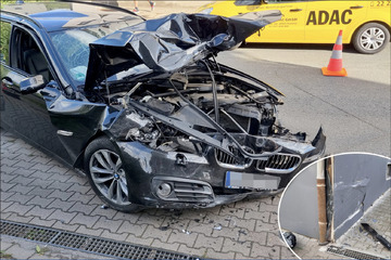 Unfall in Chemnitz: BMW prallt gegen Hauswand