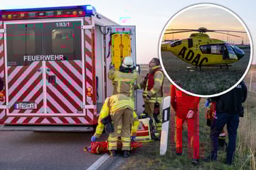 Leipzig: Hubschraubereinsatz bei Leipziger Flughafen: Motorradfahrer verliert die Kontrolle