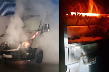 Altkleidercontainer und Transporter brennen: Polizei prüft Zusammenhang