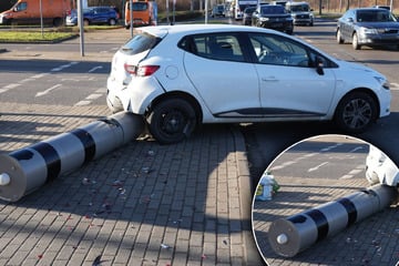 Vorfahrts-Crash in Leipzig: Renault wird gegen Blitzer geschleudert