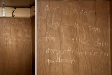 Frau läuft es kalt den Rücken hinunter, als sie eingeritzte Botschaft im alten Schrank entdeckt