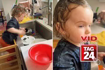 viral videos: Viral Video of the Day for January 13, 2026: Toddler "helps" with dishes – then accidentally soaks himself