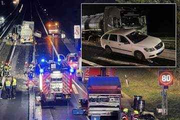 Unfall A72: Unfall auf A72 bei Plauen: Laster durchbricht Leitplanke, Skoda landet darauf