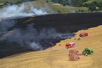 Stoppelfeld in Brand: Feuerwehr und Landwirte bekämpfen Feuer gemeinsam