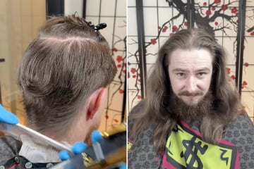 Mann geht mit Mega-Mähne zum Friseur: Der bringt ihn nach einem Umstyling zum Staunen
