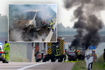 Unfall A4: Schwarze Rauchsäule über A4 in Sachsen: Transporter komplett abgefackelt